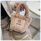 Vintage Warm Plush Shoulder Handbag Women Crossbody Bucket Bag