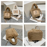 Vintage Warm Plush Shoulder Handbag Women Crossbody Bucket Bag
