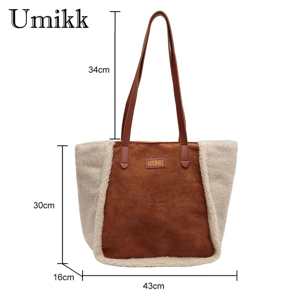 Plush Splicing Shoulder Bag Large Capacity Top-handle Bag