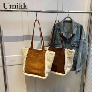 Plush Splicing Shoulder Bag Large Capacity Top-handle Bag