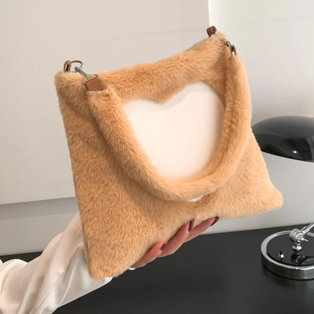 Love Heart Pattern Plush Top-handle Bag for Weekend Vacation