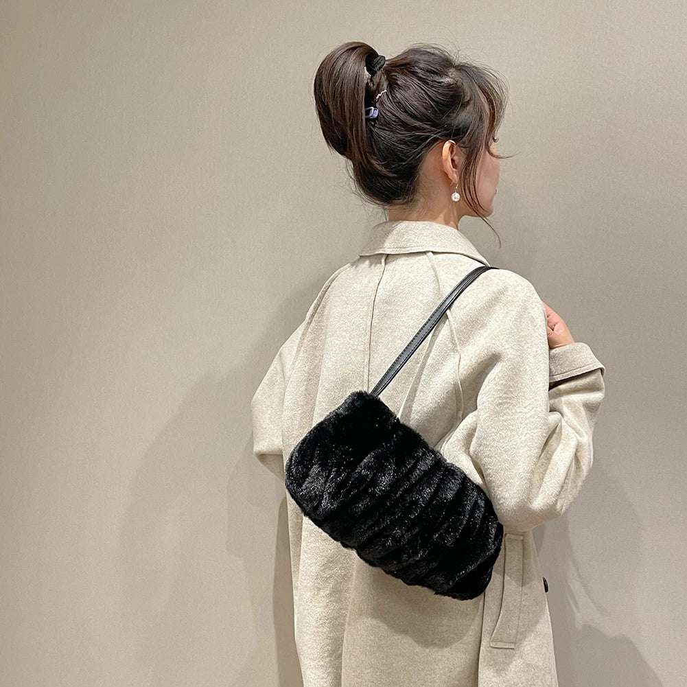 Warm Pleated Women Handbag Autumn Winter Shoulder Bag Casual Cloud Handbags