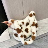 Fluffy Women Handbags Love Heart Print Soft Portable