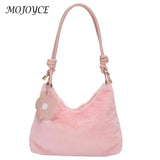 Soft Plush Women Shoulder Bag with Flower Pendant
