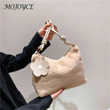Soft Plush Women Shoulder Bag with Flower Pendant