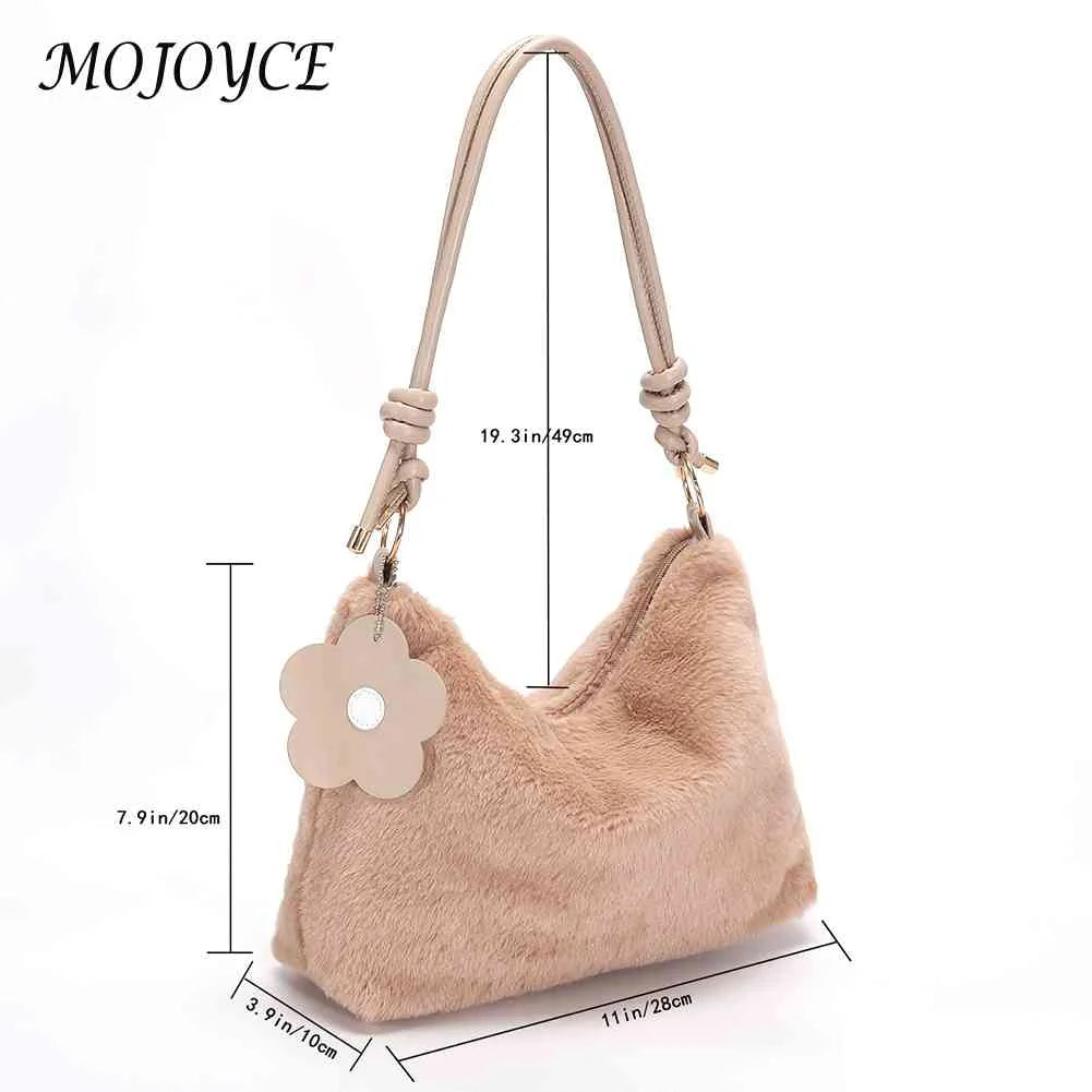 Soft Plush Women Shoulder Bag with Flower Pendant