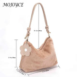 Soft Plush Women Shoulder Bag with Flower Pendant