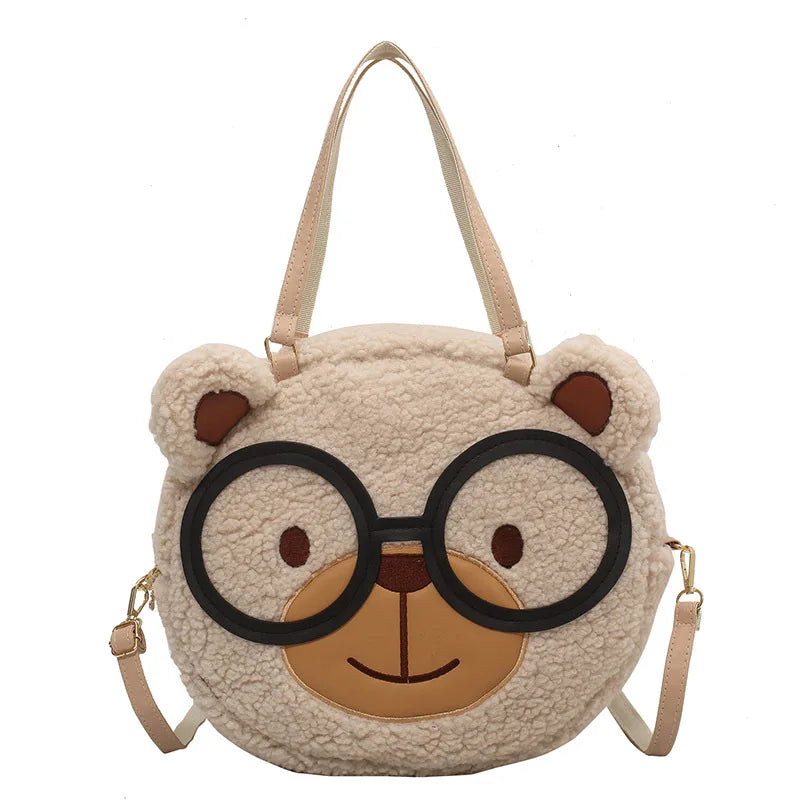 Winter Cartoon Shoulder Bag Funny Anime Bear Handbag Round Crossbody Bags