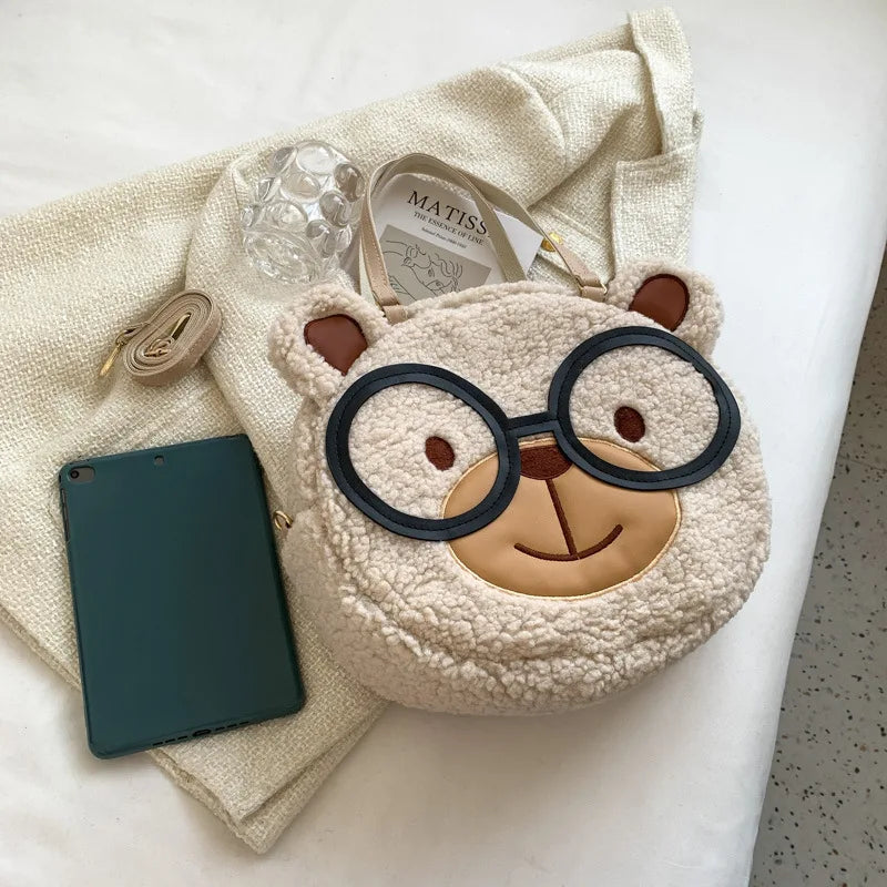 Winter Cartoon Shoulder Bag Funny Anime Bear Handbag Round Crossbody Bags