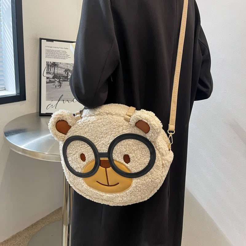Winter Cartoon Shoulder Bag Funny Anime Bear Handbag Round Crossbody Bags