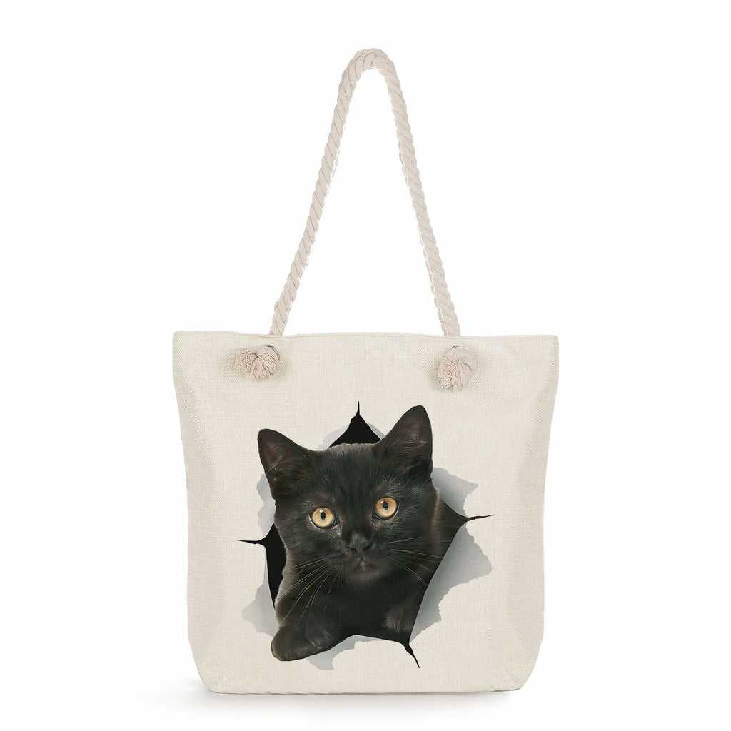 Cartoon Cat Print Eco Reusable Grocery Tote Bag
