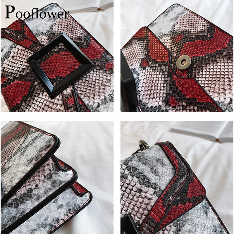 Pooflower Serpentine Snake Chains Mini Purse Bags Shoulder Bag for Women