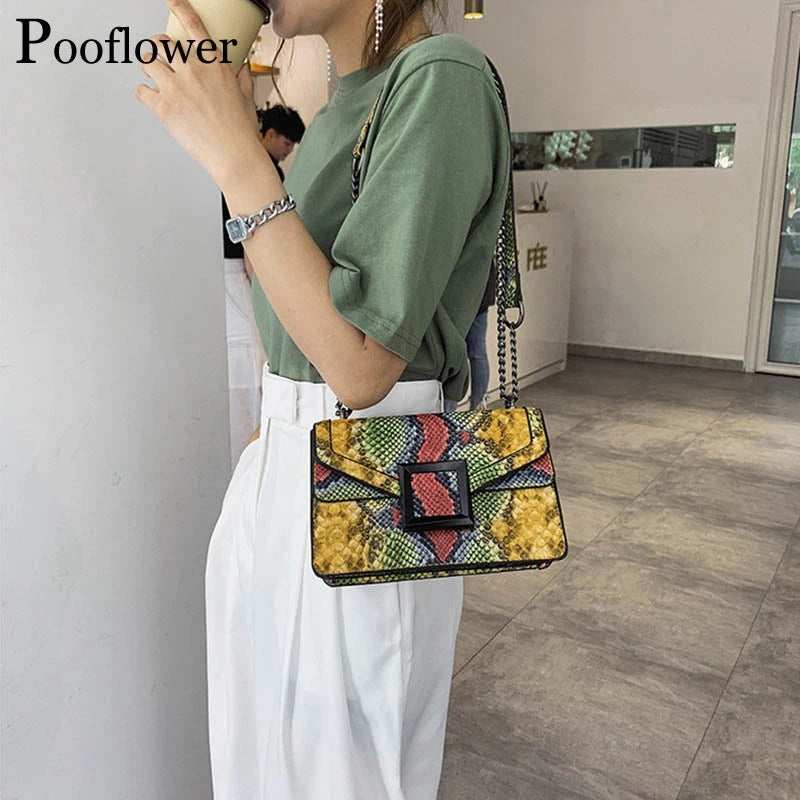 Pooflower Serpentine Snake Chains Mini Purse Bags Shoulder Bag for Women