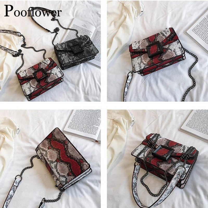 Pooflower Serpentine Snake Chains Mini Purse Bags Shoulder Bag for Women
