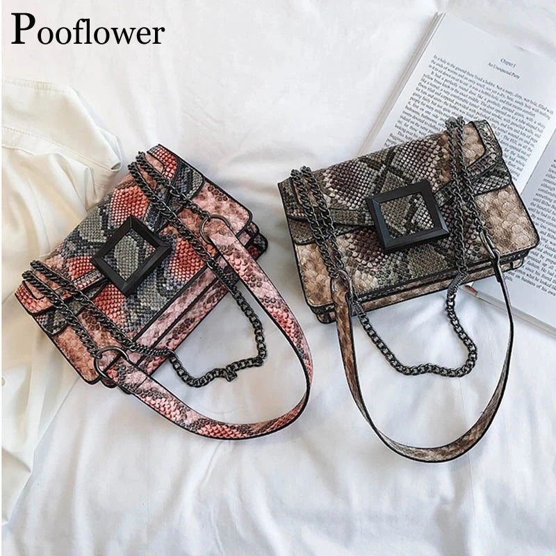 Pooflower Serpentine Snake Chains Mini Purse Bags Shoulder Bag for Women