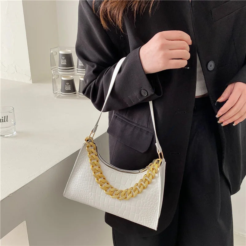 Crocodile Pattern Women's Shoulder Bag Zipper Handbag PU Leather