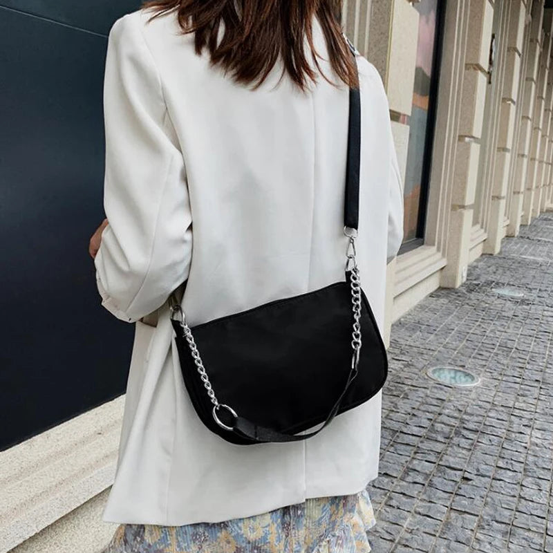 Oxford Crossbody Shoulder Bag with Chain Strap for Women