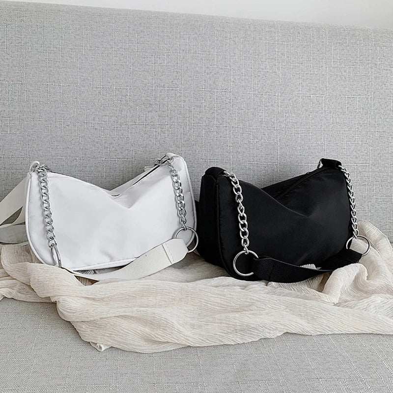 Oxford Crossbody Shoulder Bag with Chain Strap for Women