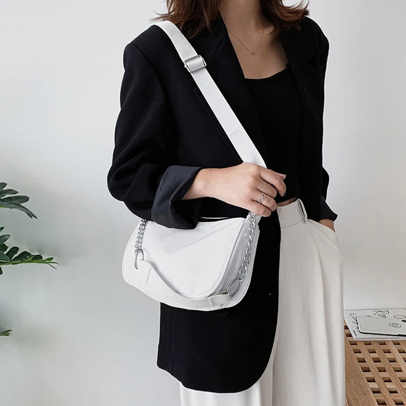 Oxford Crossbody Shoulder Bag with Chain Strap for Women