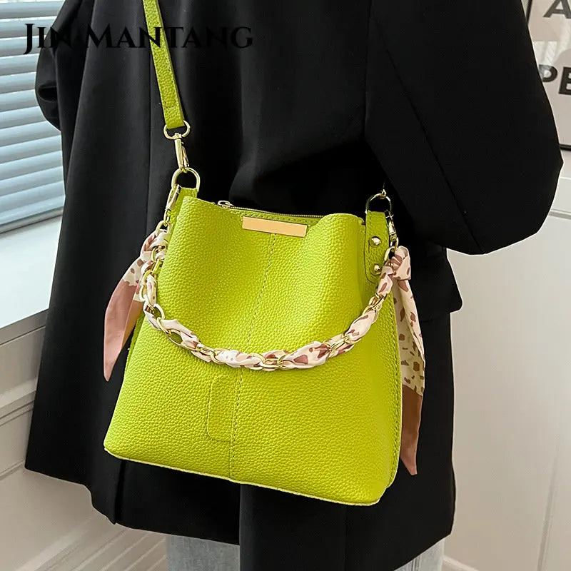 Summer Shoulder Messenger Bag Chain Bucket Bag