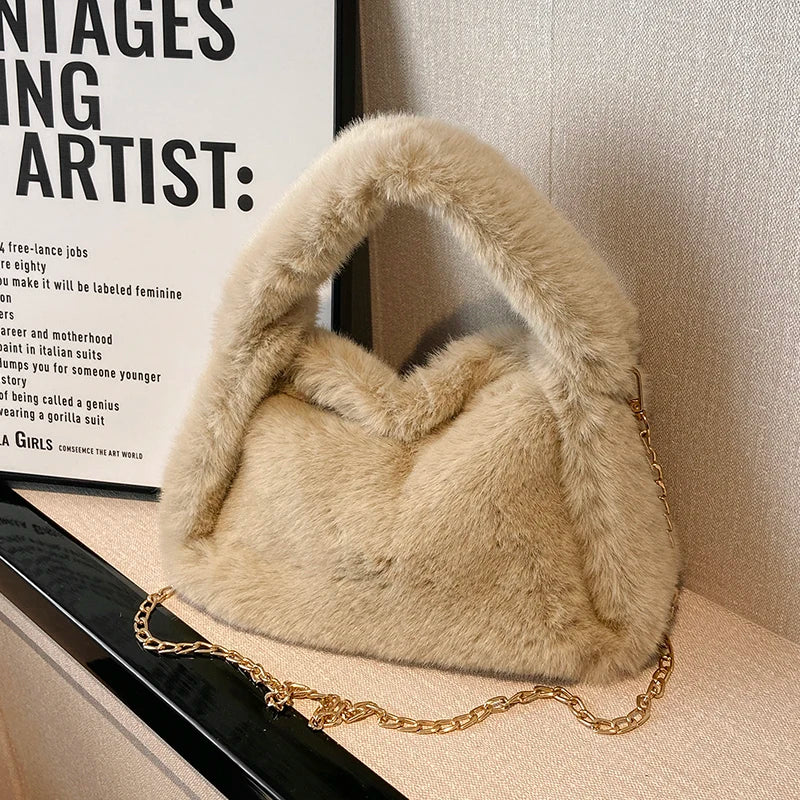 Hot Chain Plush Crossbody Bucket Bag