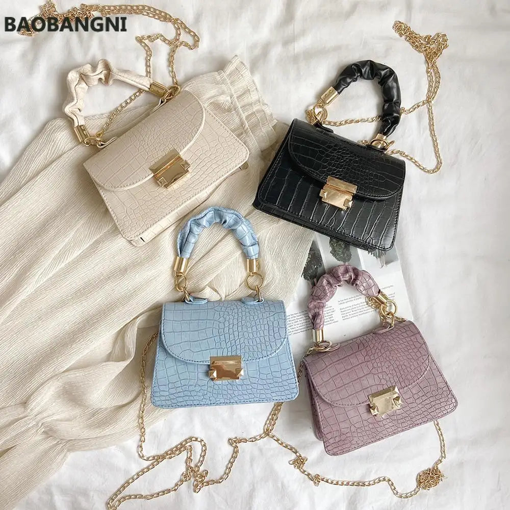 Casual PU Leather Sling Handbag Chain Shoulder Crossbody Bag