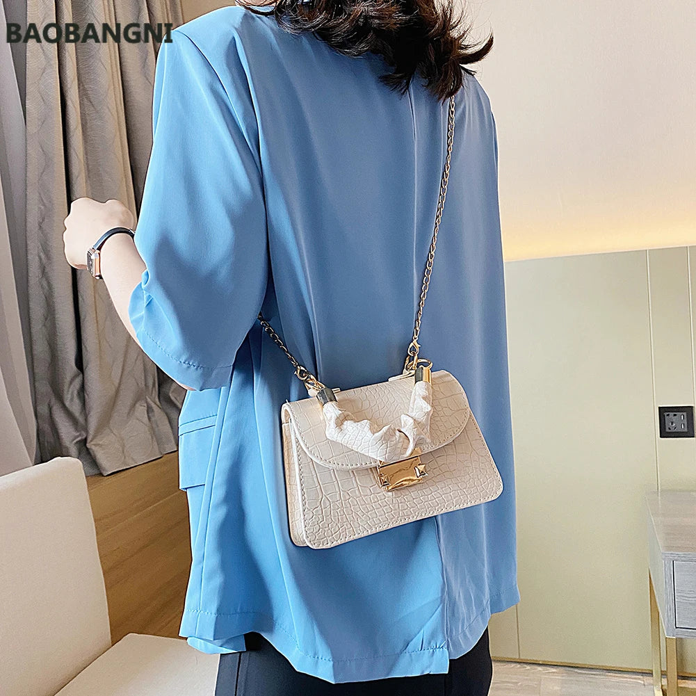 Casual PU Leather Sling Handbag Chain Shoulder Crossbody Bag