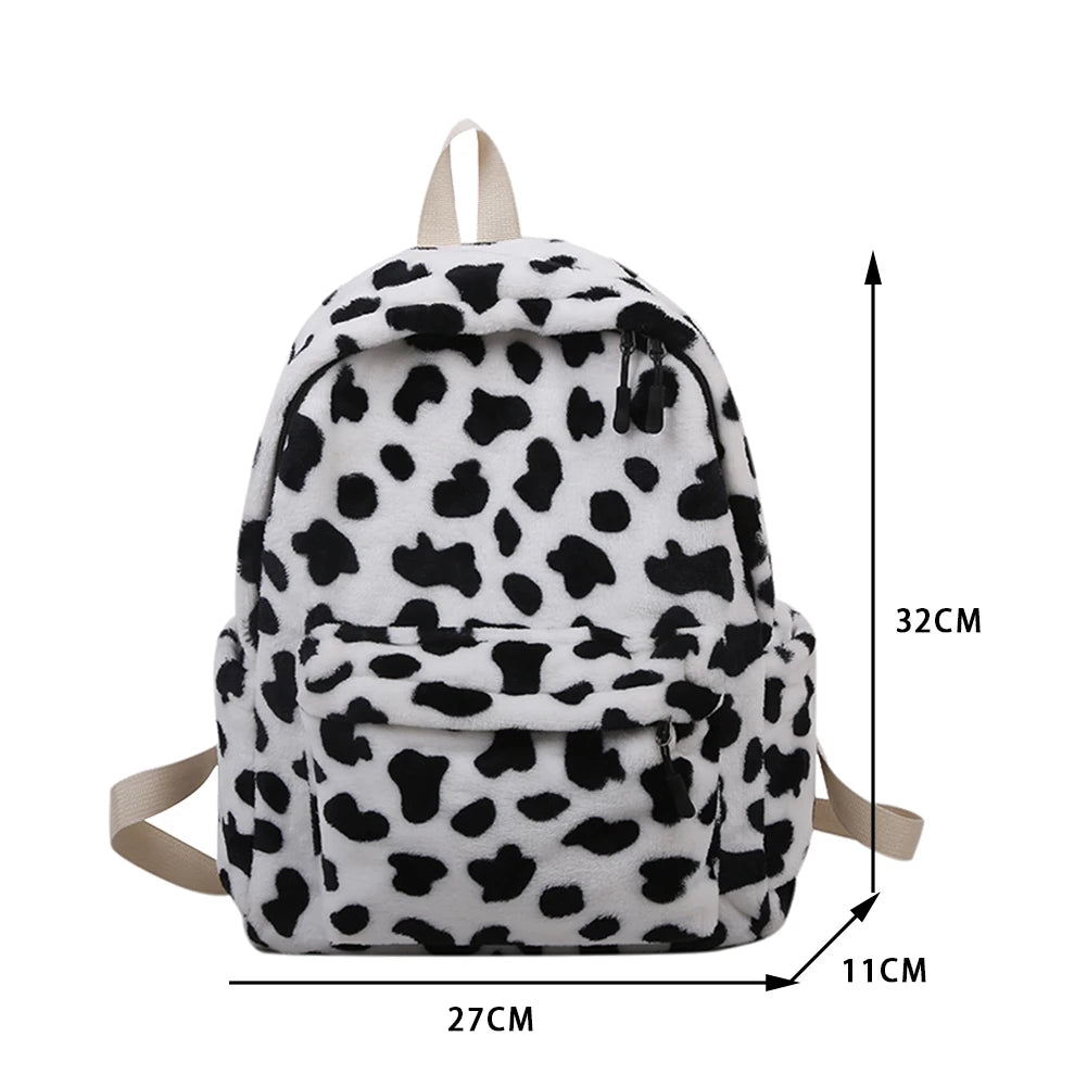 Plush Animal Print Handbag Women Shoulder Backpack