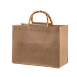 Burlap Jute Shopping Bag Handbag with Bamboo Loop Handles
