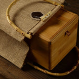 Burlap Jute Shopping Bag Handbag Bamboo Loop Handles Tote