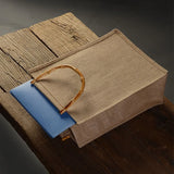Burlap Jute Shopping Bag Handbag Bamboo Loop Handles Tote