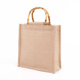 Burlap Jute Shopping Bag Bamboo Loop Handles Tote Grocery Bags