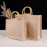 Burlap Jute Shopping Bag Handbag Bamboo Loop Handles Tote Beach Bag