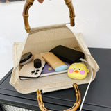 Burlap Jute Shopping Bag Handbag Bamboo Handle Tote DIY Bag Women