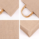 Burlap Jute Shopping Bag Handbag Bamboo Loop Handles Tote Beach Bag