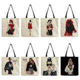 Cartoon Hipster Urban Woman Print Tote Bag Shopper Bag