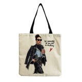 Cartoon Hipster Urban Woman Print Tote Bag Shopper Bag