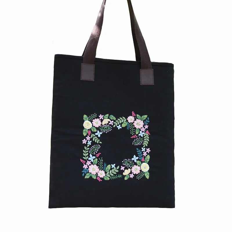 DIY Embroidery Kit Flower Shoulder Bag Cross Stitch Beginner Sewing Art Craft