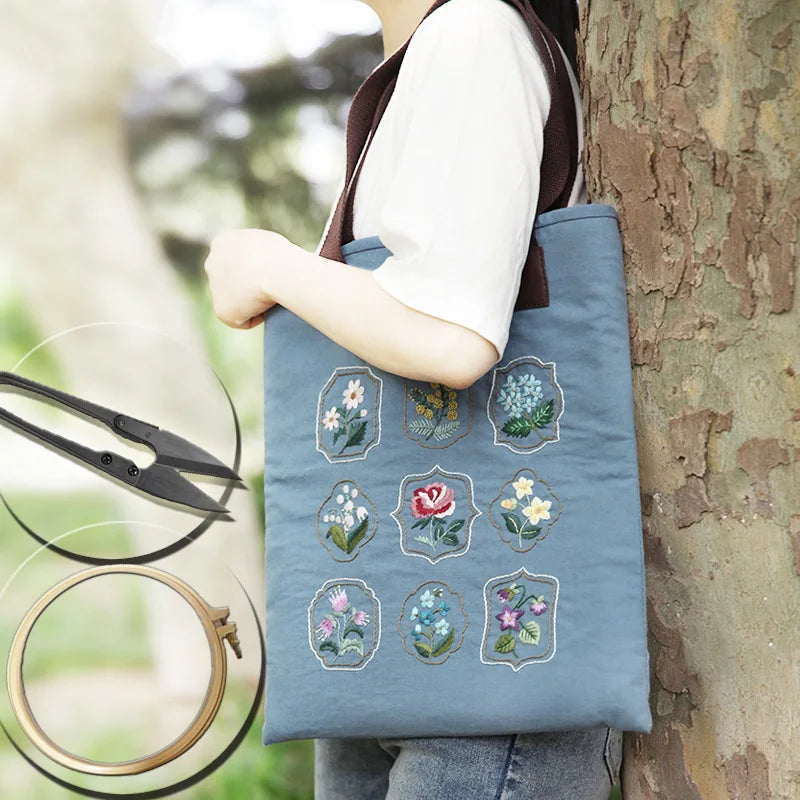 DIY Embroidery Kit Flower Shoulder Bag Cross Stitch Beginner Sewing Art Craft
