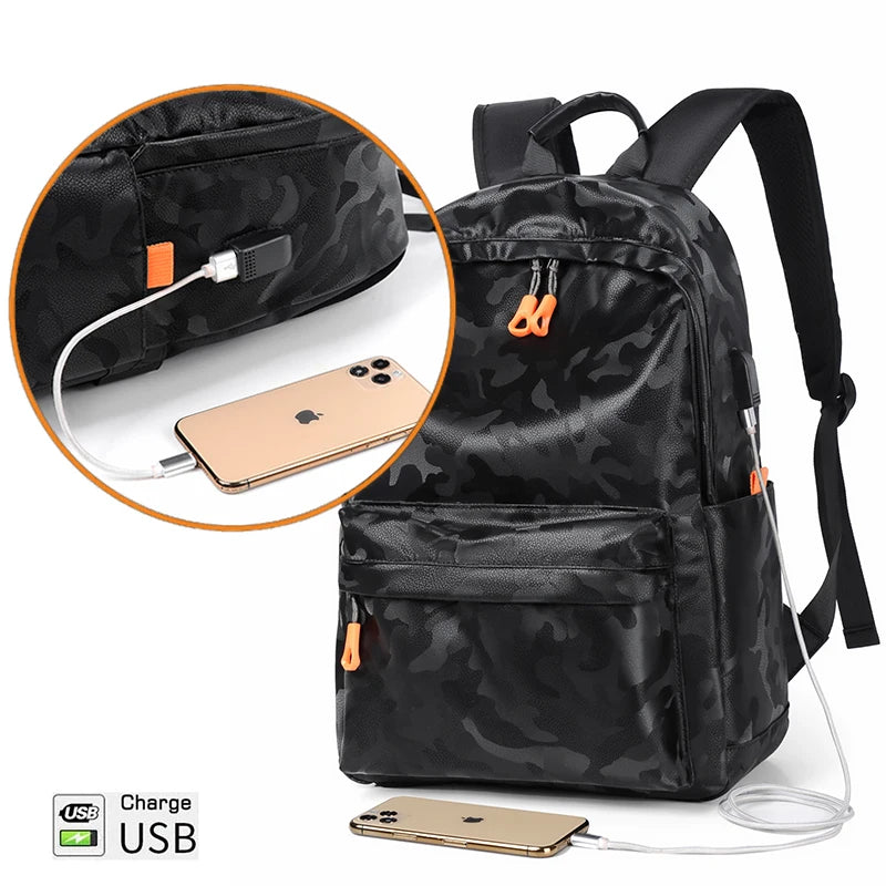 Camouflage Laptop Backpack Waterproof 14 Inch USB Charging School Bag