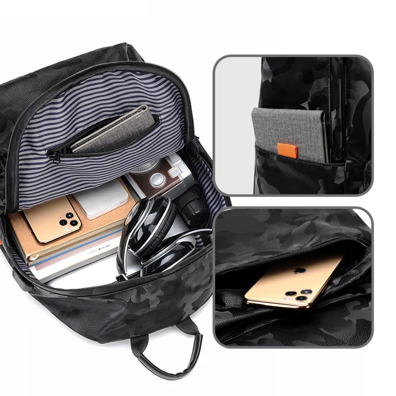 Camouflage Laptop Backpack Waterproof 14 Inch USB Charging School Bag