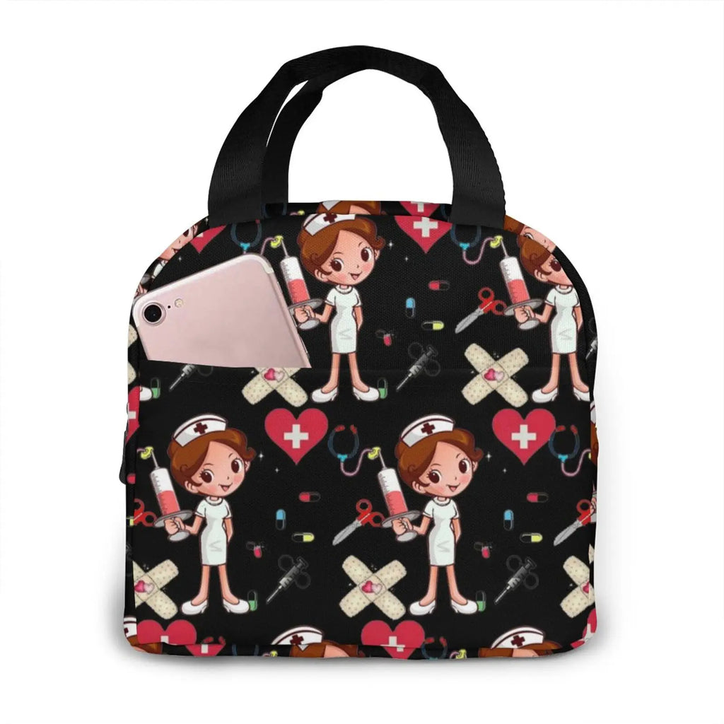 Cartoon Nurse Pattern Insulated Lunch Bag