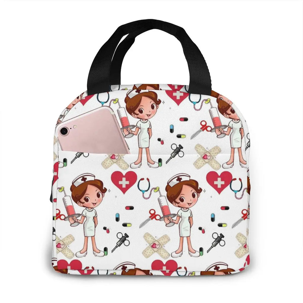 Cartoon Nurse Pattern Insulated Lunch Bag