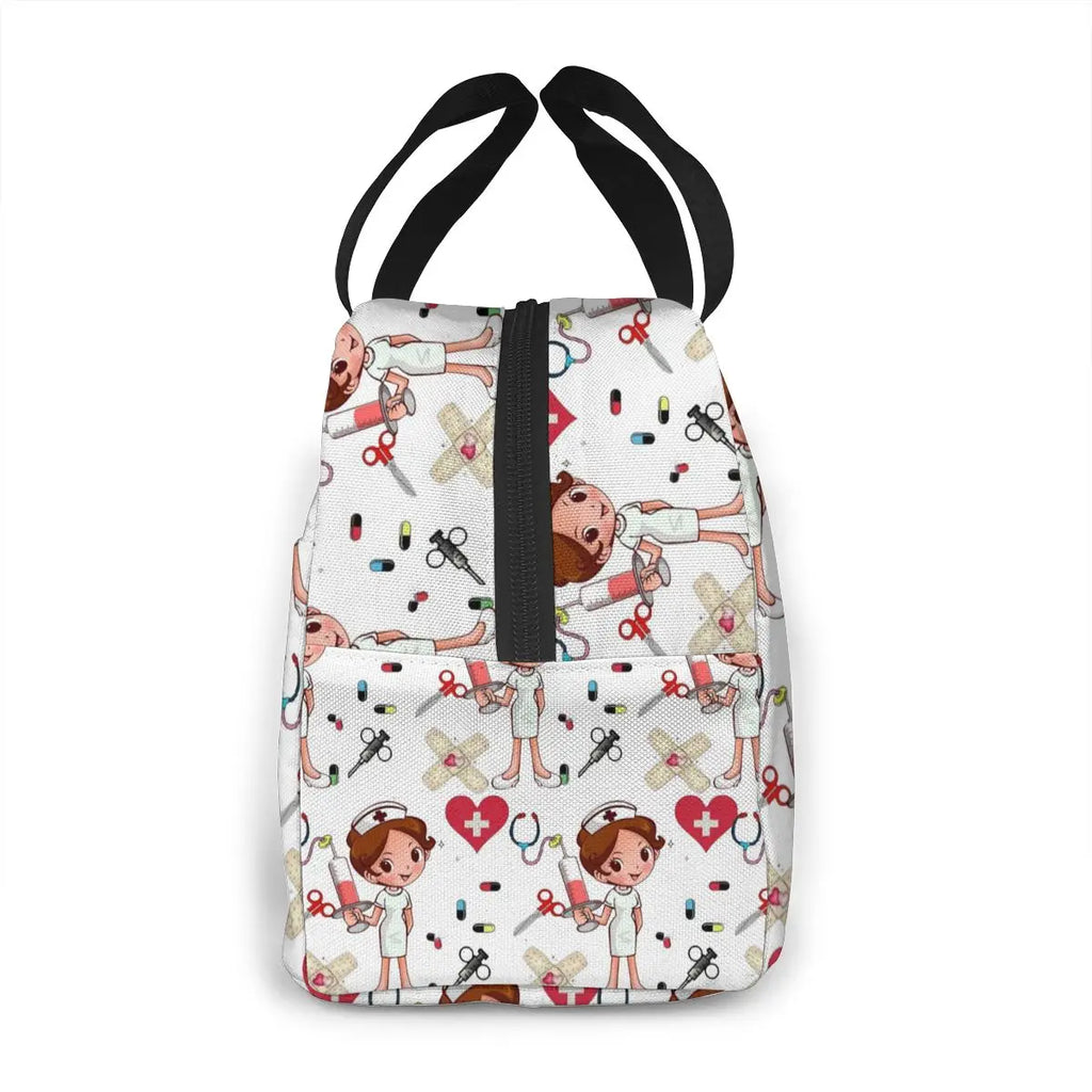 Cartoon Nurse Pattern Insulated Lunch Bag