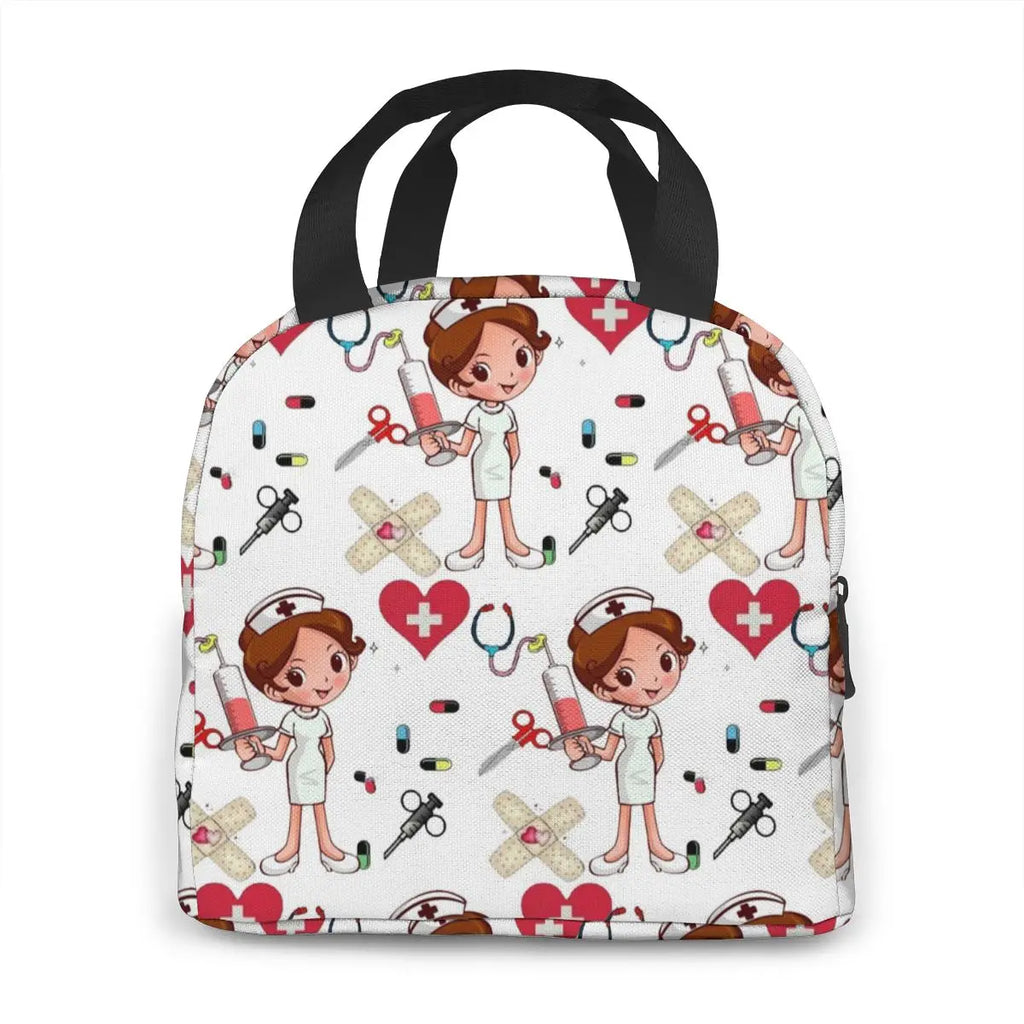 Cartoon Nurse Pattern Insulated Lunch Bag