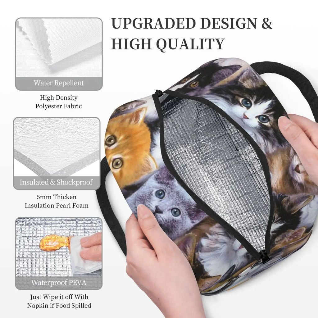 Cat Pattern Insulated Lunch Bag Thermal Bento Handbag