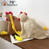 Women Plush Cartoon Shoulder Bag Hen Shape Crossbody Bag