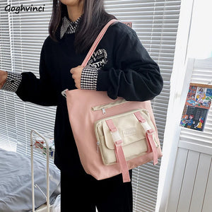 Preppy Students Casual Shoulder Bags Canvas Harajuku Bookbag Travel Tote