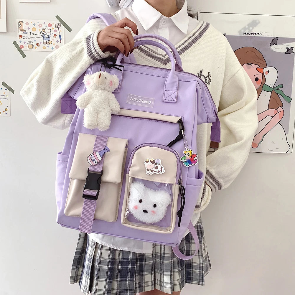 Preppy Style Canvas Backpack Large Capacity School Bag