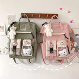 Preppy Style Canvas Backpack Large Capacity School Bag
